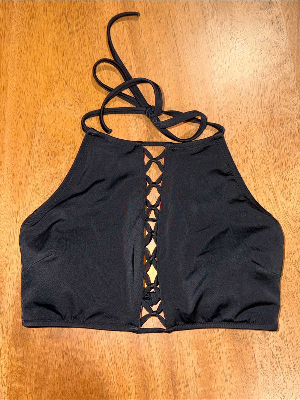 Victoria Secret PINK Black Swim High Neck Tie Up Top